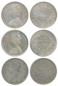 Victoria Empress, Silver Rupee, 1880 (3), Calcutta Mint, A1 / I / C incuse, Bombay Mint; A