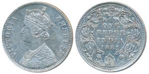 Victoria Empress, Silver Rupee, 1881, Bombay Mint, A3 / IV / dot, (Prid listed as 157). Ve