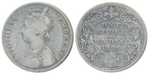 Victoria Empress, Silver Rupee, 1883, Bombay Mint, A3 / I / No mint mark, (Prid 161). Fine