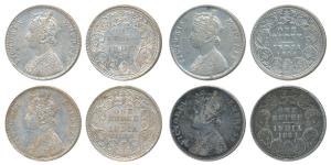 Victoria Empress, Silver Rupee, 1884 (4), Calcutta Mint, A1 / I / C incuse; Bombay Mint, A