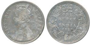 Victoria Empress, Silver Rupee, 1885, Bombay Mint, A3 / II / B raised in top and bottom fl