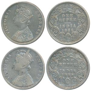 Victoria Empress, Silver Rupee, 1886 (2), Calcutta Mint, A4 / I / C incuse, (Prid 126); Bo