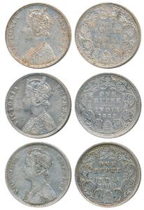 Victoria Empress, Silver Rupee, 1889 (3), Calcutta Mint, C3 / I / C incuse, Bombay Mint, C