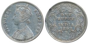 Victoria Empress, Silver Rupee, 1897, Calcutta Mint, C3 / I / C incuse, (Prid 136). Very F