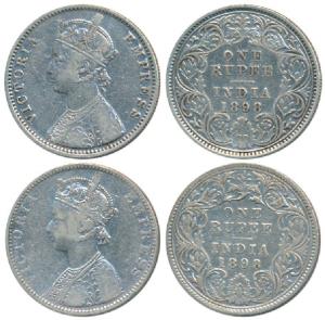 Victoria Empress, Silver Rupee, 1898 (2), Calcutta Mint, C3 / I / C incuse, Bombay Mint, C