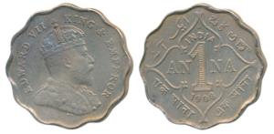 Edward VII, Cupro-Nickel Anna, 1908, Bombay Mint, B incuse, (Prid 927). Very Fine+, Scarce
