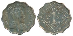 Edward VII, Cupro-Nickel Anna, 1909, Bombay Mint, B incuse, (Prid 928). Extremely Fine, Sc