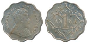 Edward VII, Cupro-Nickel Anna, 1910, Bombay Mint, B incuse, (Prid 929). About Extremely Fi