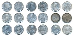 Edward VII & George V, Silver 2 Annas, 1903, 1906, 1913, 1915, 1916, Calcutta Mint, 1912, 