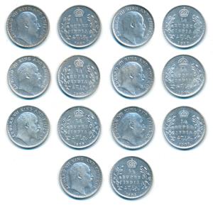 Edward VII, Silver ¼ Rupee, 1903, 1904, 1905, 1906, 1907, 1908, 1910, Calcutta Mint, (Prid