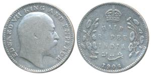 Edward VII, Silver ½ Rupee, 1906, Bombay Mint, B incuse, (Prid 315). Fine, Very Rare.