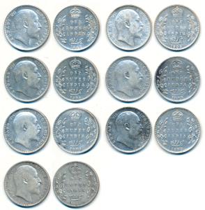 Edward VII, Silver Rupee, 1903, 1904, 1906, 1907, 1908, 1909, 1910, All Bombay Mint, B inc