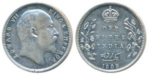 Edward VII, Silver Rupee, 1903, Bombay Mint, B raised below the cross pattee and without d