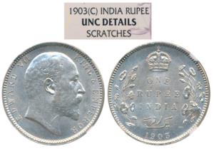 Edward VII, Silver Rupee, 1903, Calcutta Mint, (Prid 189). Graded by NGC UNC details