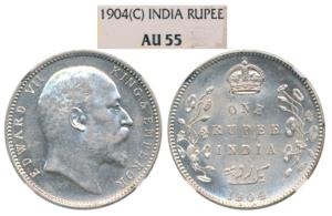 Edward VII, Silver Rupee, 1904, Calcutta Mint (Prid 190). Graded by NGC AU55.