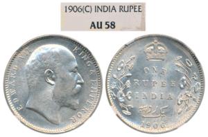 Edward VII, Silver Rupee, 1906, Calcutta Mint (Prid 192). Graded by NGC AU58.