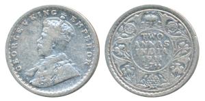 George V, Silver 2 Annas, 1911, Calcutta Mint, (Prid 564). About Very Fine, Rare.