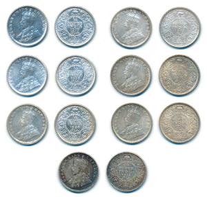George V, Silver ¼ Rupee, 1913, Calcutta Mint, (Prid 442); 1914, Calcutta Mint, (Prid 443)