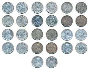 George V, Silver ½ Rupee, 1912, 1913, 1914, 1916, 1917, 1918, 1919, 1922, 1923, 1924, 1925