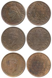 George VI, Bronze ¼ Anna, 1940, Calcutta Mint, 2nd head; Bombay Mint, dot over N of ’ONE’,