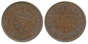George VI, Bronze ¼ Anna, 1941, Bombay Mint, 2nd head, dot over N of ’ONE’, (Prid 693). Ab