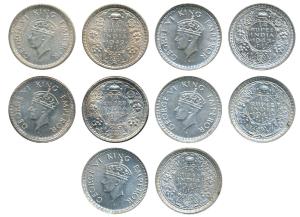 George VI, Half Silver ¼ Rupee, 1942, Calcutta Mint, Rev Ia / No dot, (Prid 474); 1943, Ca