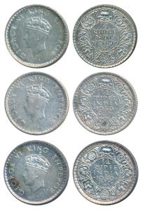 George VI, Silver & Half Silver ¼ Rupee, 1939, Calcutta Mint, A / I / No dot, 1st head, (P