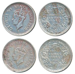 George VI, Half Silver ¼ Rupee, 1945, Bombay Mint, Rev III / dot, Large and Open 5, (Prid 