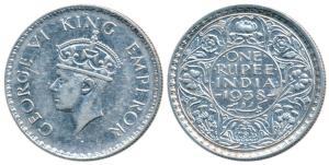 George VI, Silver Rupee, 1938, Bombay Mint, A / I, with dot, (Prid 234). Very Fine+, Scarc