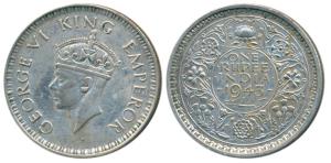 George VI, Half Silver Rupee, 1943, Bombay Mint, A / II, Large Head with Large 3 in date, 