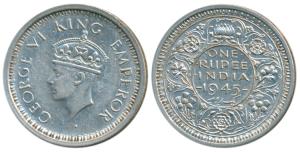 George VI, Half Silver Rupee, 1945, Bombay Mint, D / Ia / dot, Large and Open 5 in Date, U