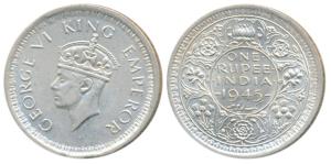 George VI, Half Silver Rupee, 1945, Lahore Mint, D / Ia L, Large and Open 5 in Date, Unlis