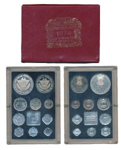 1974 Proof Set, Planned Families Food For All, set of 10, 1 Paisa to Rupees 50. In immacul