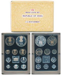 1976 Proof Set, Work and Food For All, set of 10, 1 Paisa to Rupees 50. In immaculate cond