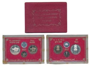 1987, Proof Set, Small Farmers, set of 3, Rupee 1 to 100. In immaculate condition, within 