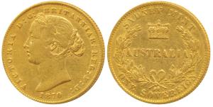 Australia, Victoria, Gold Sovereign, 8g, 1870, Laureate head, Sydney Mint, (KM 4). Very Fi