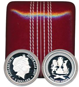 Australia, 125 years of the Ashes series between England and Australia, Silver $5, 36.3g, 