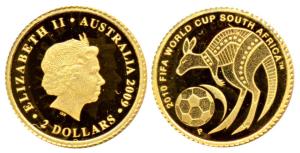 Australia, Elizabeth II, Gold $2, .55g, Fifa World Cup South Africa, 2010. Proof.