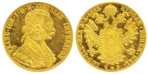 Austria, Franz Joseph I, Gold 4 Ducat, 13.92g, 1915, crowned imperial double eagle on rev.