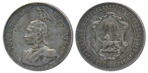 German East Africa, Wilhelm II, Silver Rupien / Rupee, 11.59g, 1892 (KM 2). Very Fine+.