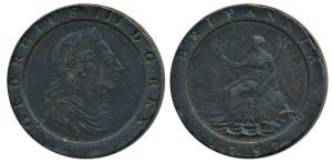 Great Britain, George III, Copper Cartwheel Two Pence, 1797, laureate bust of the ruler on