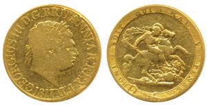 Great Britain, George III, Gold Sovereign, 1817, St. George slaying a dragon on rev. (KM 6