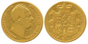 Great Britain, William IV, Gold Sovereign, 8g, shield on rev., 1833 (KM 717). About Very F