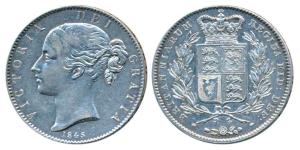 Great Britain, Victoria, Silver Crown, 1845, rev. crowned shield of arms within wreath (KM