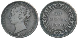 Newfoundland, Queen Victoria, Silver 50 cents, 1898, (KM 6). About Very Fine.