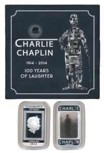 Tuvalu, Elizabeth II, Rectangle Silver $ (1 Dollar), 31.1g, 2014, Charlie Chaplin, 100 Yea