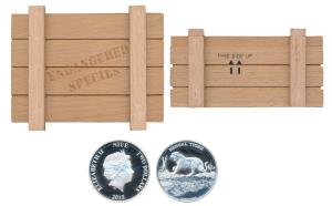 Niue, Elizabeth II, Silver $ 2, 31.1g, 2015, a roaring Bengal Tiger crossing a stream, wit