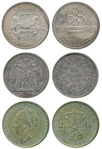 Singapore, Silver 5 Dollars, 24.29g, 1973, 7th Southeast Asia Peninsular Games; France, Si