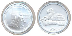 South Africa, Silver, Kruger Ounce, 31.1g, a majestic leopard seated on a branch. Mint Sta