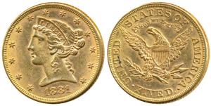 United States of America, Gold $5, 8.34g, Liberty head on obv., Motto ’In God we trust’ ab